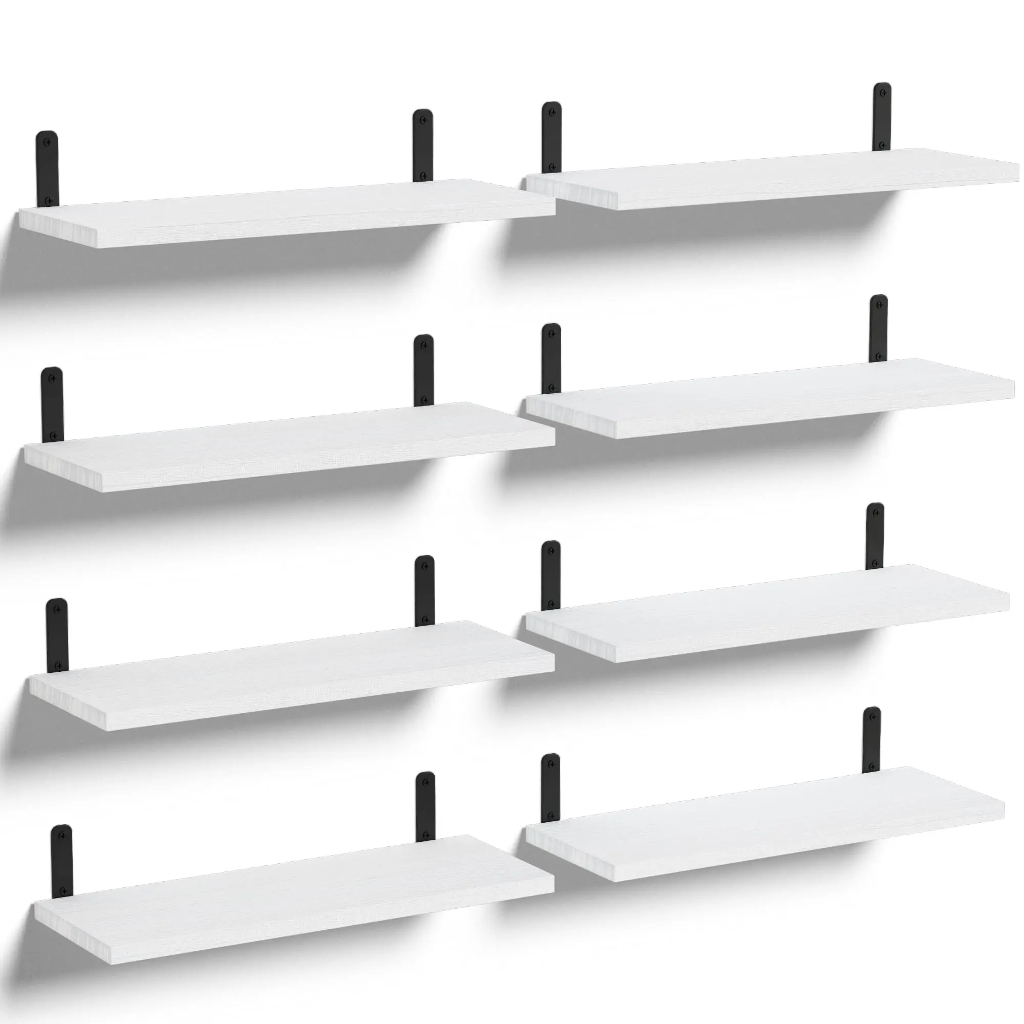 Floating Shelf Set, 8-Piece Wall-Mounted Storage Shelves, Wooden Floating Shelves for Wall Decoration, Bathroom Shelving, Bedroom & Living Room, Wall Mounted Organizer heart, Metal Room Accessories