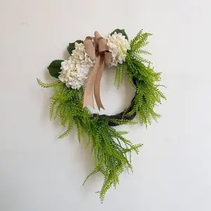 Farmhouse garden wreath, spring and summer embroidered flower ball aquatic grass wreath decoration, suitable for all seasons for indoor and outdoor use of farmhouse doors, wall-mounted artificial flower wreath