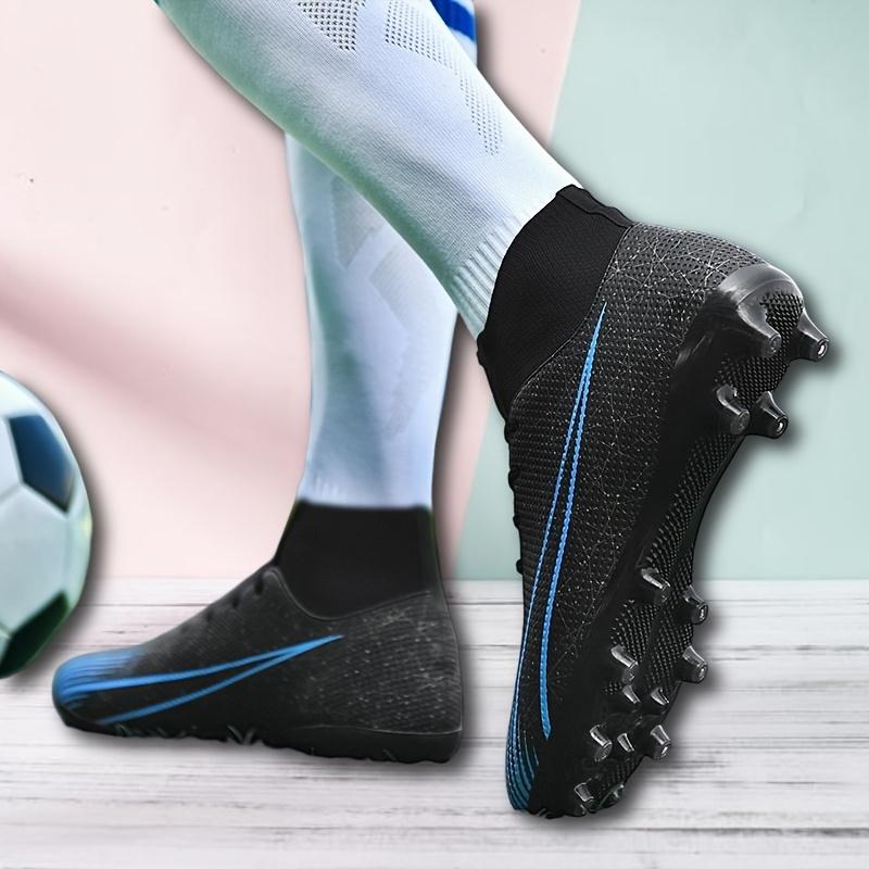 LISM Men's Soccer Cleats - Lace-Up Football Shoes with Cushioned PU Sole, Non-Slip Traction for Sports, Gym, Casual - Black/Blue Accent Sneakers (Unisex-like Design) - Easy-Clean Footwear, Indoor Soccer Shoes, Comfortable Fabric Insole, Sports Footwear, S
