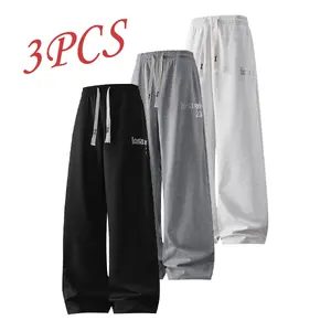 3-Pack American-Style Drop-Crotch Casual Straight-Leg Sweatpants for Couples (New Polyester Fiber)