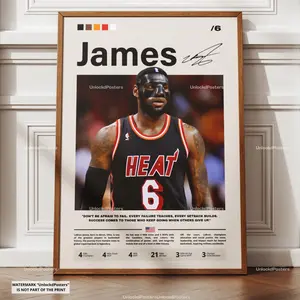 LeBron James Poster, James Miami Heat, Basketball Legend Decor, Sports Artwork, LeBron Wall Art, Iconic Prints ( Unframed - Print Only )