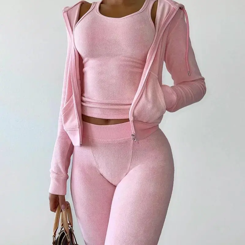 Women Thick Fleece 3 Piece  Sweatpants & Vest & Hoodies Jackets  Fall Winter Jogger Luxury Outfit Sweatsuit Tracksuits set Athletic Style Activewear