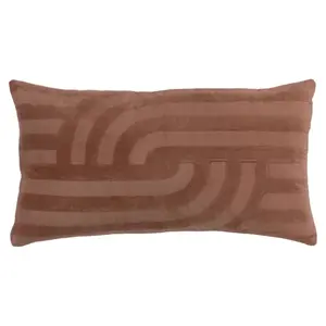 14"x26" Oversized Solid Striped Lumbar Throw Pillow Cover Camel - Rizzy Home: Hidden Zipper, Pet Friendly, Cotton Velvet