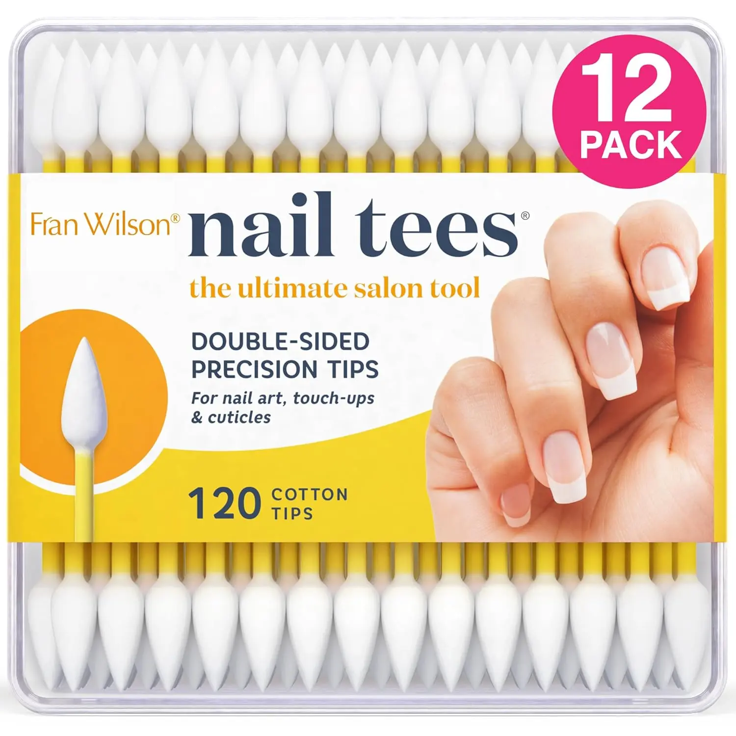 Fran Wilson NAIL TEES COTTON TIPS 120 Count (12 PACK) - The Ultimate Nail Tool, Multi-Purpose Double-sided Swabs with Pointed Ends for Precise Touch-ups and the Perfect At-Home Manicure & Pedicure