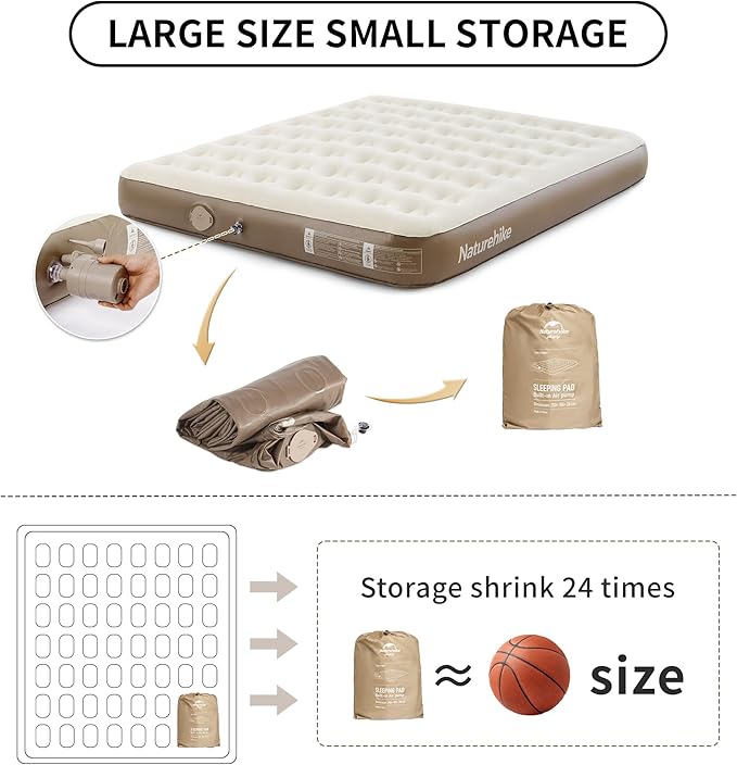 Naturehike Air Bed with Built-in Pump & Carry Bag – Inflatable Mattress For Home,Camping & Outdoor – Fast Inflation, Honeycomb Support, Lightweight
