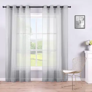 KOUFALL 2 Panels Grommet Faux Linen Sheer Curtains 84 Inches Long Grey 52" W x 84" L Pack of 2