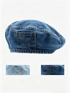 1pc Vintage Denim Beret Hat, Fashion Hats, Dual Wear Style, Large Size, Soft, Versatile Hat, sunglasses for street style, travel, vacation, driving, festivals, outdoor activities, blue light blocking