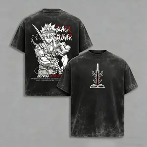 lack Clover Vintage Retro 90s T-Shirt Washed Oversized Heavyweight Cotton Anime Tee, Unisex Manga Streetwear Gift for Anime Fan & Otaku Lover Black Clover Anime Merchandise funny graphic men’s trendy t-shirts humorous 90s streetwear penny tees boyfriend