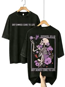 Oversized Christian Graphic T-Shirt, Unisex Heavyweight 230G Washed Cotton with Ezekiel 37 Print, Loose Fit Casual Vintage Streetwear Top trendy short sleeve top all-season tee attire everyday tshirt mall goth clothing