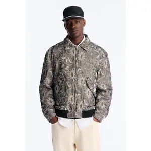 Textured Paradise Thread Zip Jacket - Black
