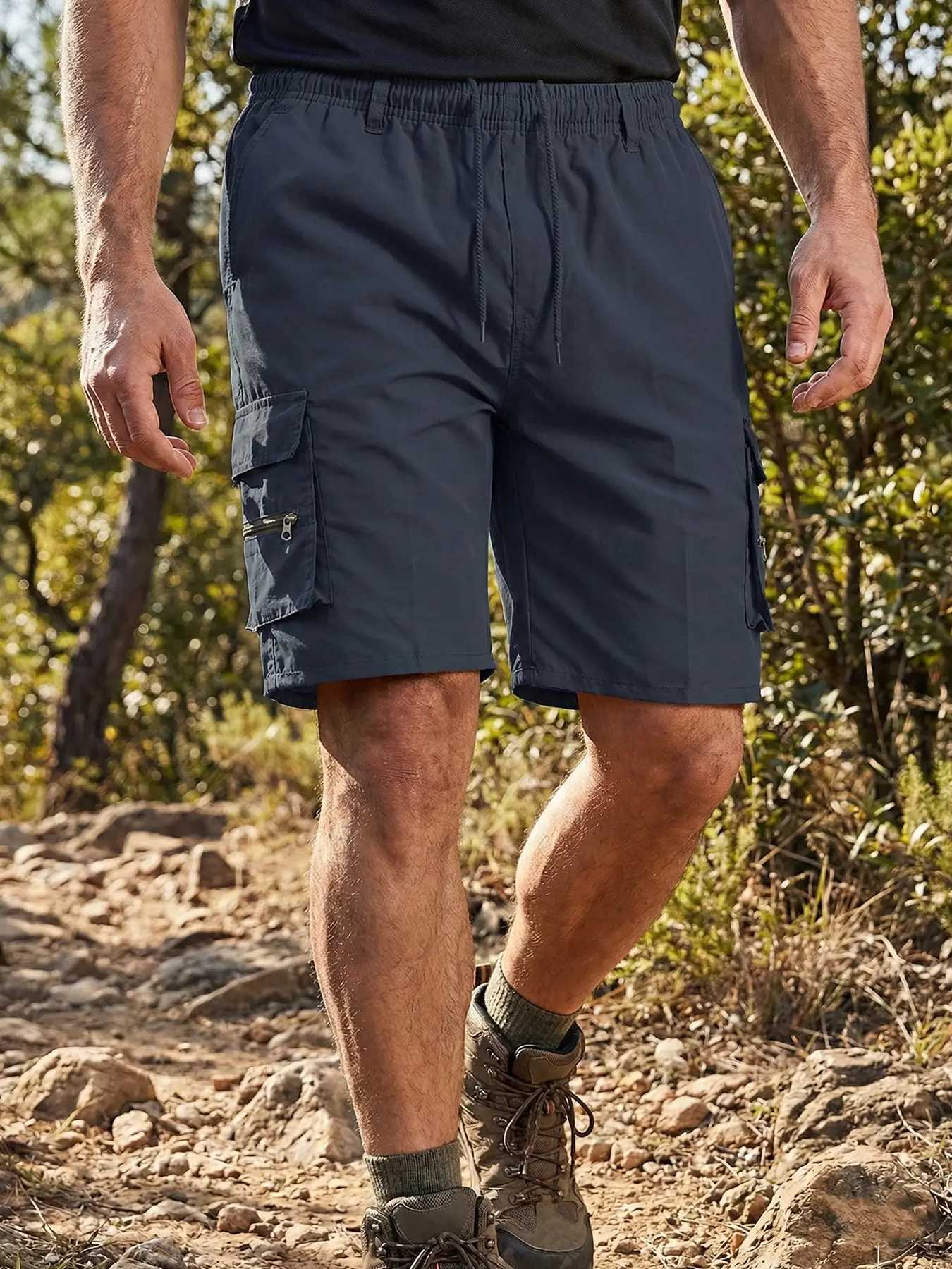 Men's Outdoor Casual Cargo Shorts with Multi-Pockets, Summer Quick-Dry Breathable Hiking Climbing Fishing Shorts, Drawstring Elastic Waist Design, Breathable Sports Shorts, Athletic Casual Shorts, Adjustable Shorts, Active Shorts