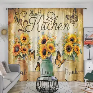 Sunflower Pattern Kitchen Curtain, Retro Country Style Kitchen Curtain, Home Decor for Living Room Bedroom Study Room Coffee Shop, Window Curtain