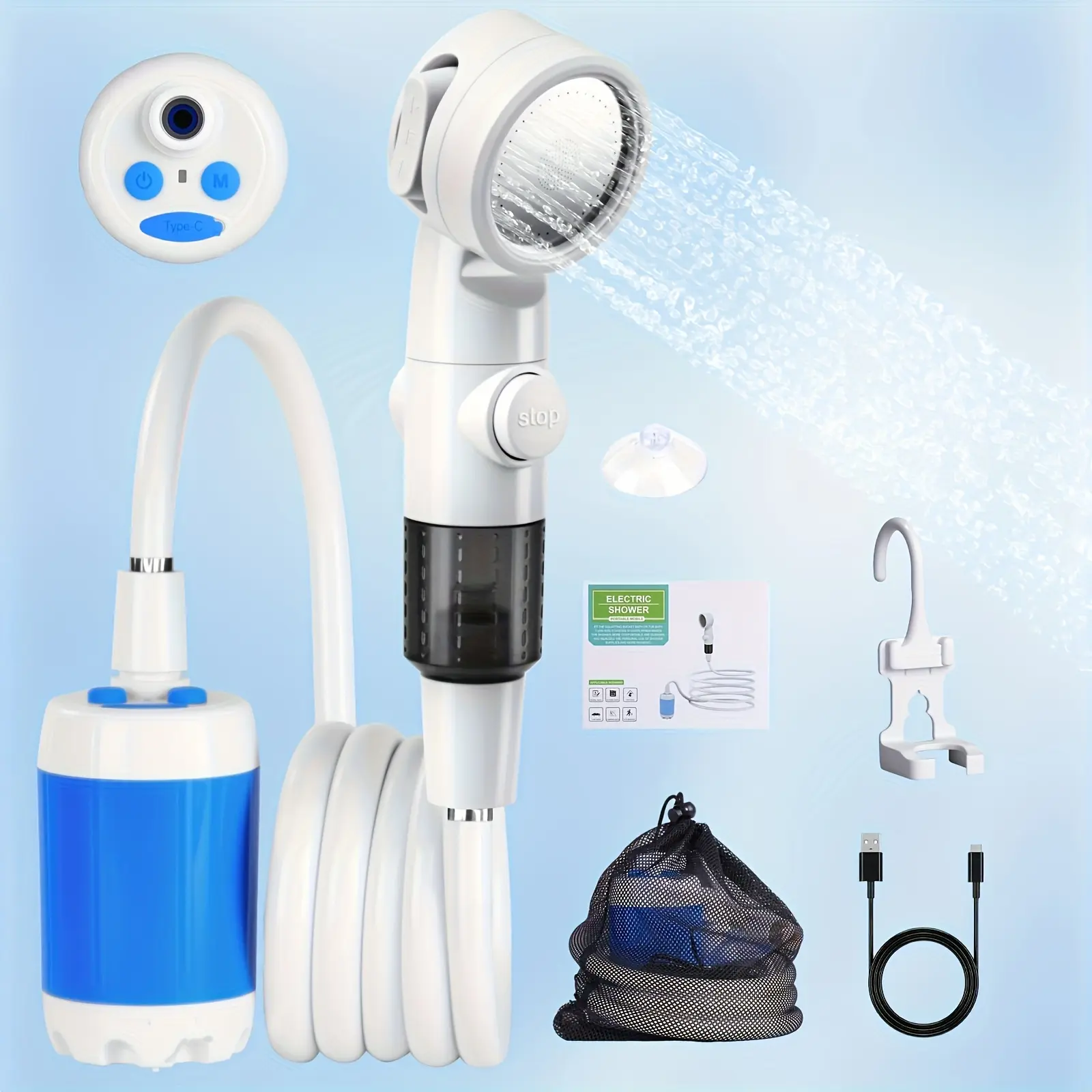 1Portable Watering System, Camping Shower, Outdoor Shower, Upgrade Rechargeable Electric Shower Pump, Suitable for Hiking And Climbing Bathing, Car And Motorcycle Cleaning, Beach Camping Bathing, Crop Watering, Pet Bathing, Holiday Gardening Watering