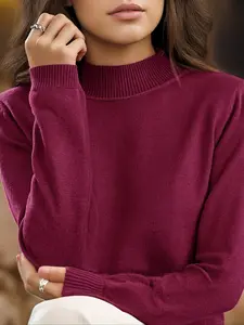 New Half High Neck Knitted Sweater for Women, Casual Loose-Fitting Pullover, Perfect for Fall & Winter, Versatile Daily Wear, Knitwear