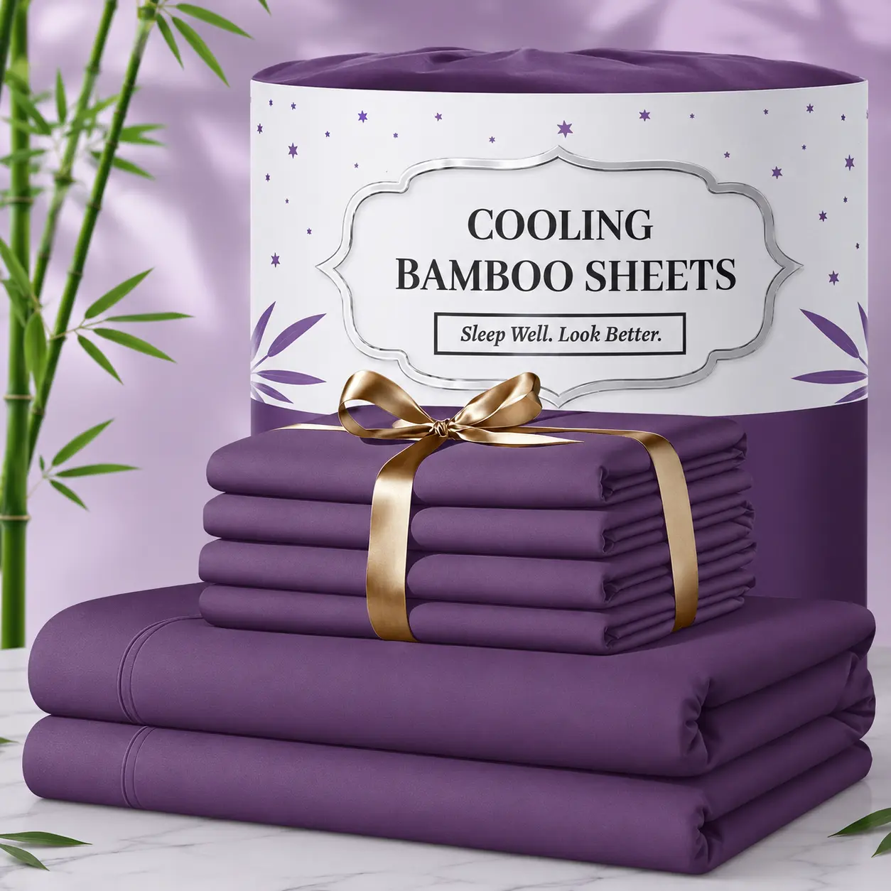 MUXHOMO Extra Deep Pocket Bamboo Sheets - 6 Pcs Breathable & Cooling Bed Sheet Set, Hotel Luxury Fitted Soft Wrinkle-Free For Mattresses,Full/Queen/King Size Pillowcase Sets,back to school,back to school shopping,home decor