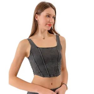 Denim sports vest women's U-shaped elastic and thin back