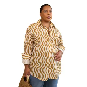 Tori Linen Wavy Stripe Button Up Blouse