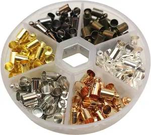 Chenkou Craft 1 Box 180PCS 6 Colors Brass Cord Ends Cap Glue-in End Cap Leather Cord Finding Kit for Kumihimo Jewelry and Tassel (Mix, 5x9mm)