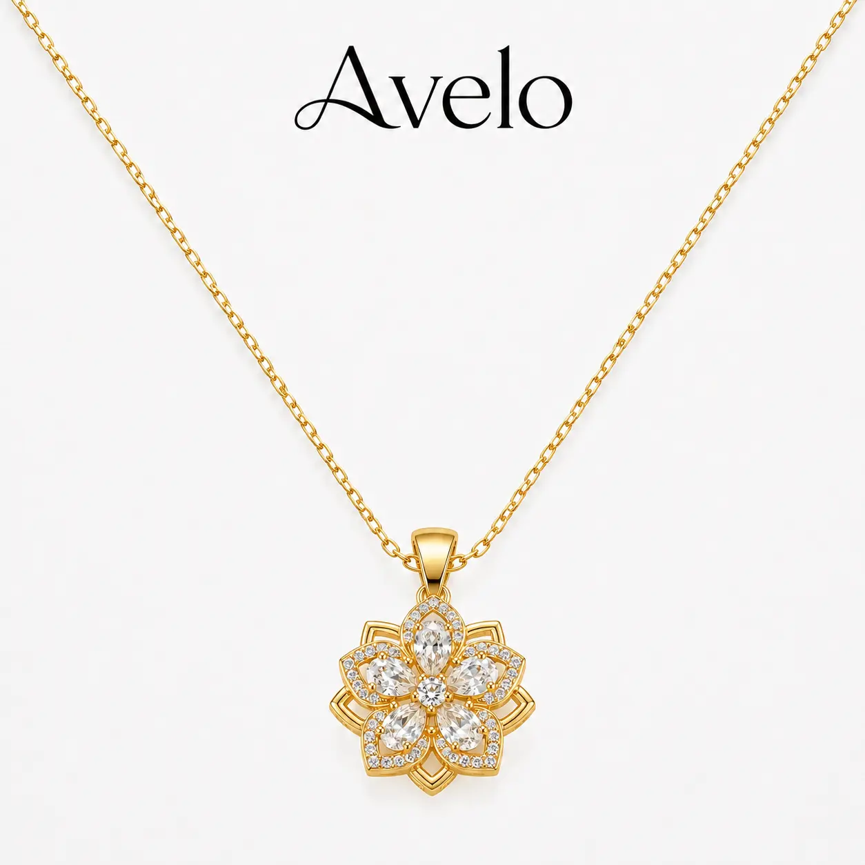 Rotatable Flower Necklace for Women, Gold Plated Crystal Blossom Pendant Necklace, Dainty Floral Clover Necklace Gift for Her