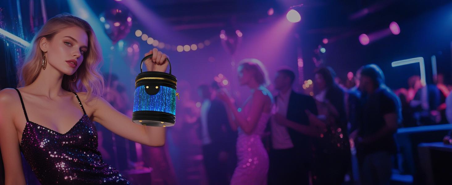 Portable Rechargeable Crossbody LED Light Up Bucket Bag, 7 Color Changing Glow In The Dark Crossbody Purse With 4 Flashing Modes, Press Switch To Control, Stylish Handbag For Night Out Party Concert