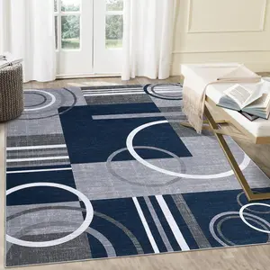 GARVEE Extra Large Area Rug 10x13 Washable Rug for Living Room Non Slip Low Pile Rug Ultra Soft Accent Rug Stain Resistant Thin Rug Indoor Floor Carpet for Living Room Bedroom, Navy