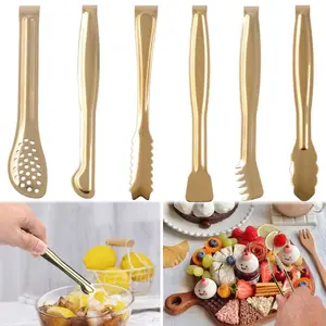 6 Pack 6inch Gold Plated Mini Ice Clip, Stainless Steel Serving Tongs Set, Rust Resistant Sugar Tongs,bartender drink maker for Ice Buckets, Desserts, gift, Birthday, Party Tea