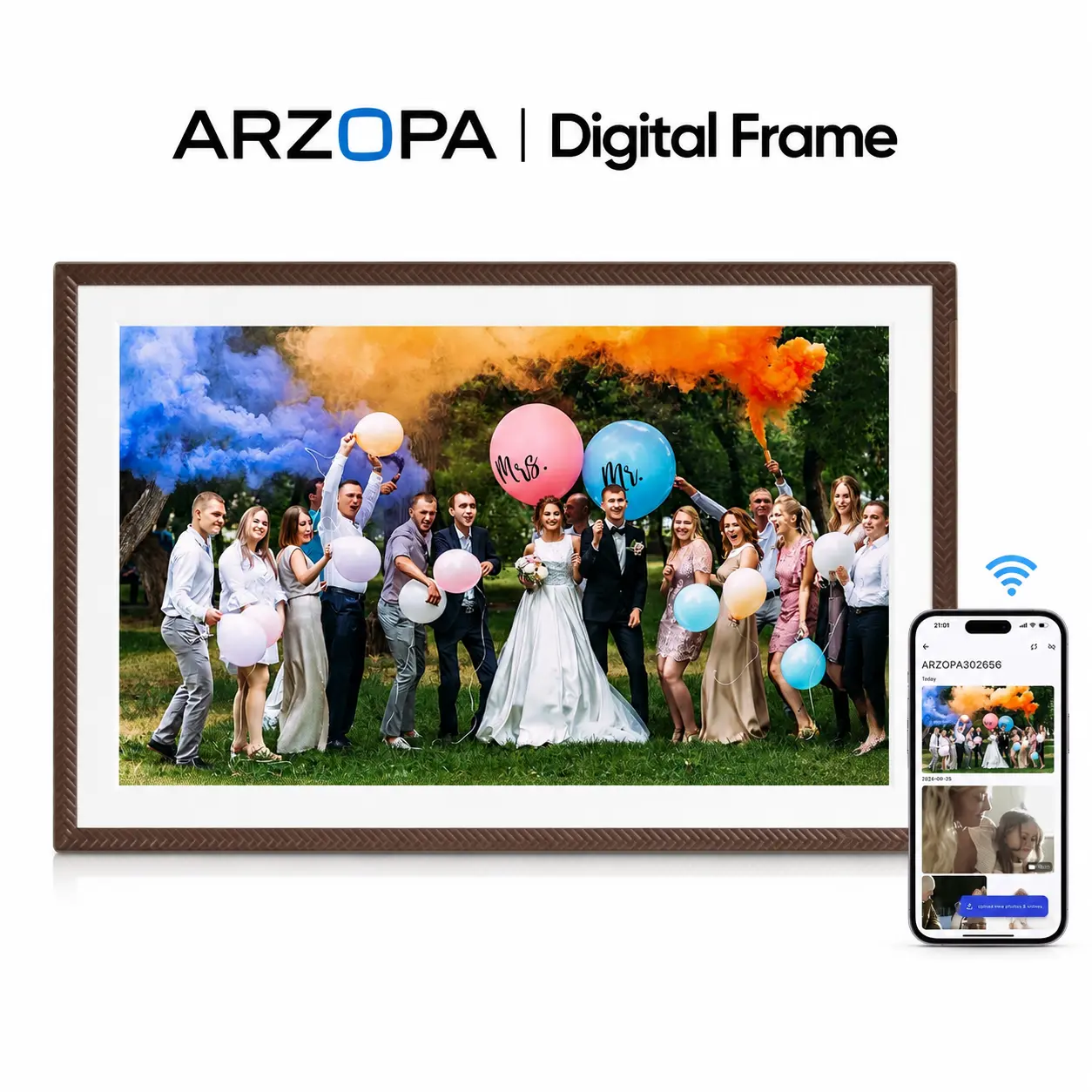 ARZOPA Rectangle Digital Photo Frame - Quick WiFi Setup, Free App, Free Unlimited Cloud Storage, Mountable Home Decor for Thanksgiving, Valentine's Day, Memorial Day Gifting to Family for Displaying Family Photos, Valentines Day