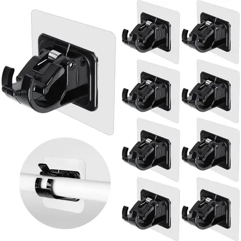 Curtain Rod Brackets No Drilling, 8 PACK Self Adhesive Curtain Rod Holder Hooks, Hangers for Bathroom Kitchen Home Bathroom & Hotel Use
