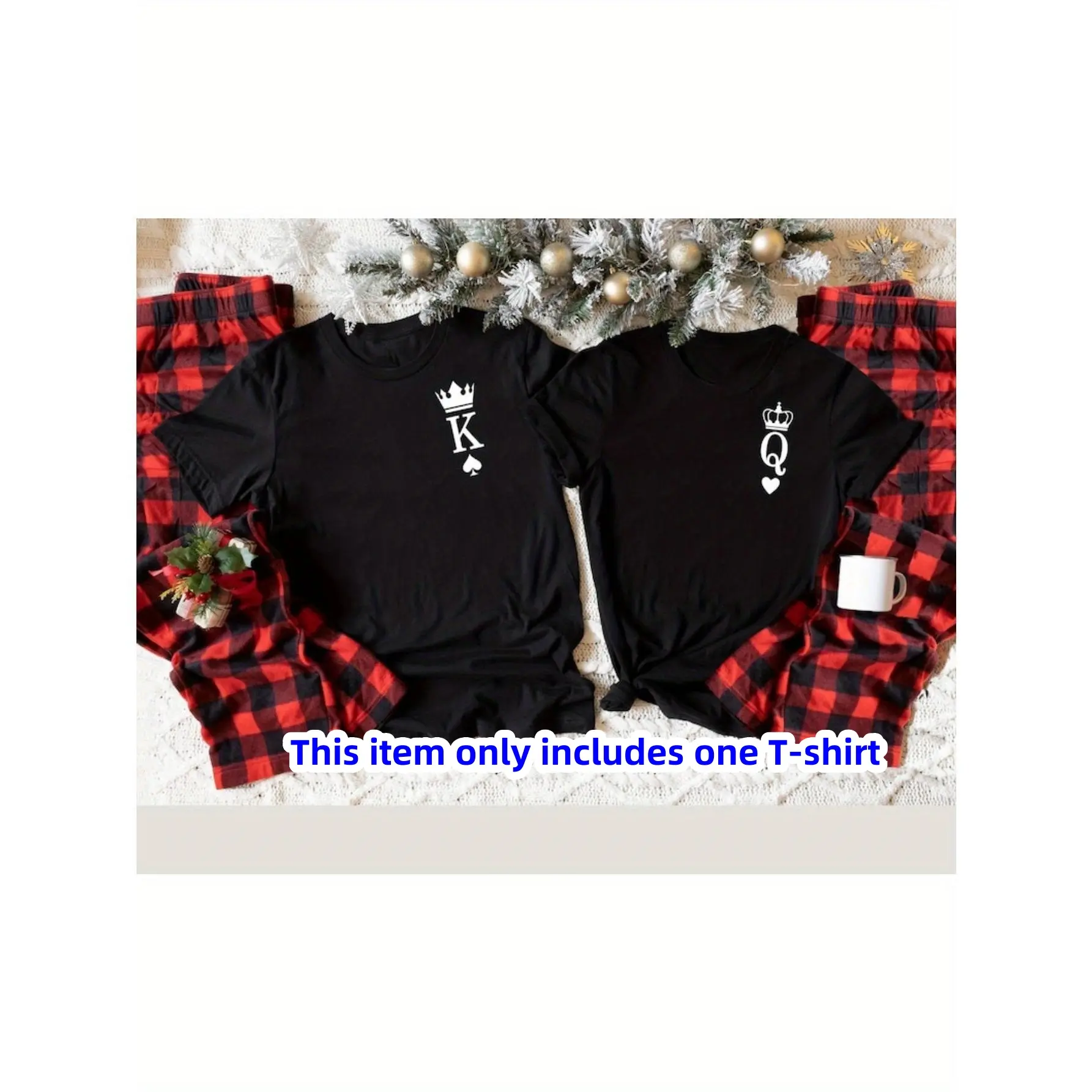 1pc Couple T-Shirts - Royal Couple Pajamas(Please Order Separately for Men and Women)King And Queen Honeymoon top, Classic Crew Neck Short Sleeve, 100% Cotton, Perfect Gift for Couples