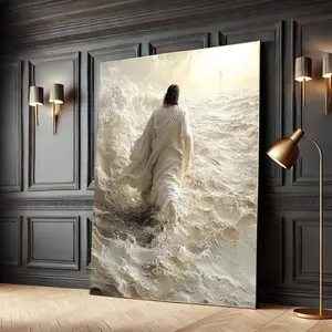 [SALE UP TO 40%] [Unframed] Jesus Walking on Water Canvas Wall Art Print – Christian Religious Ocean Painting for Faithful Home Decor