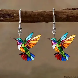 Women's Acrylic Bird Drop Earrings - Retro-Style, Colorful, Lightweight Dangle Jewelry, Comfortable Daily Wear Accessory for Casual Outings or Gifting, Earring for Women