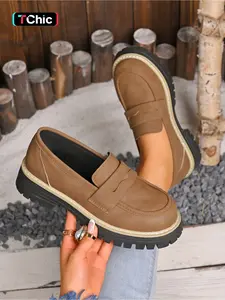 Women's Plus Size New Four-Season Round-Toe Chunky Heel Loafers, Non-Slip, Fashionable, Simple, Comfortable, Lightweight, Versatile for Daily Wear and Commuting