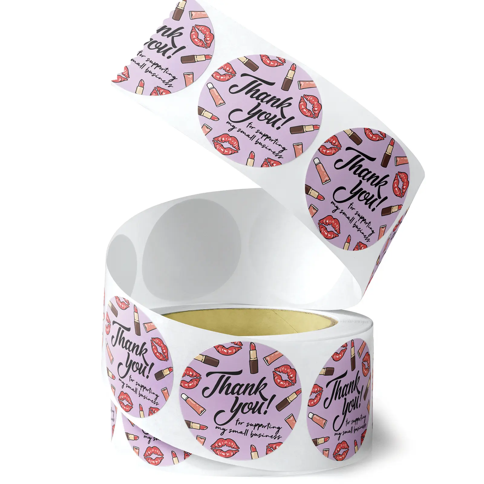 Modern 5th - Purple Background with Lip Gloss Pattern - Thank You Stickers Small Business, Thank You for Supporting My Small Business Stickers - 1.5" Round Waterproof Stickers - 400 Label Per Roll