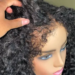 4C Edges Curly Wig 250% Kinky Curly 13x6 HD Lace Frontal Wig Human Hair Update Natural Curly Hairline Afro Curly Lace Front Human Hair Wigs