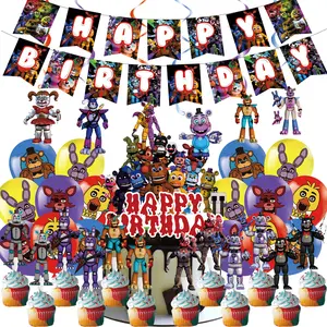 Five Nights at Freddy's Birthday Party Decorations for Boys Girls Kids Cartoon Theme FNAF Happy Birthday Banner Balloons Cake Cupcake Toppers
