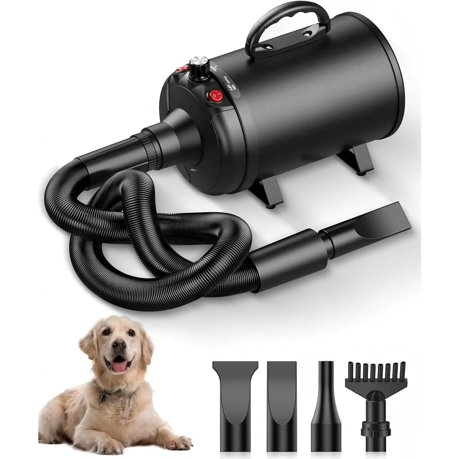 Dryer, 5.2HP/ 3800W Pet  High Velocity Force Blower with 4 Nozzles, Adjustable Speed and Temperature  Hair Dryers for