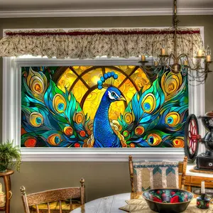 Peacock  Design Static Cling Window Film 39.37x17.72 Inches Stained Glass  Film Decorative Window Cling Light Filtering Glass for Seasonal  Decor