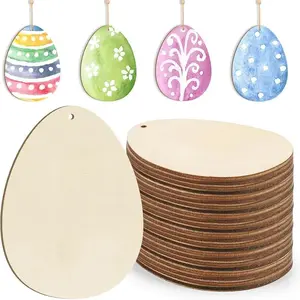 Wooden Easter Egg Shaped Hanging Ornament, 10/20pcs Hollow Out DIY Painting Egg Pendant with Twine, Hanging Decoration for Home Party Festival
