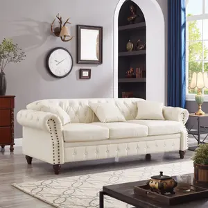 85.8' Living Room Chesterfield Sofa Classic Tufted Design Faux Leather