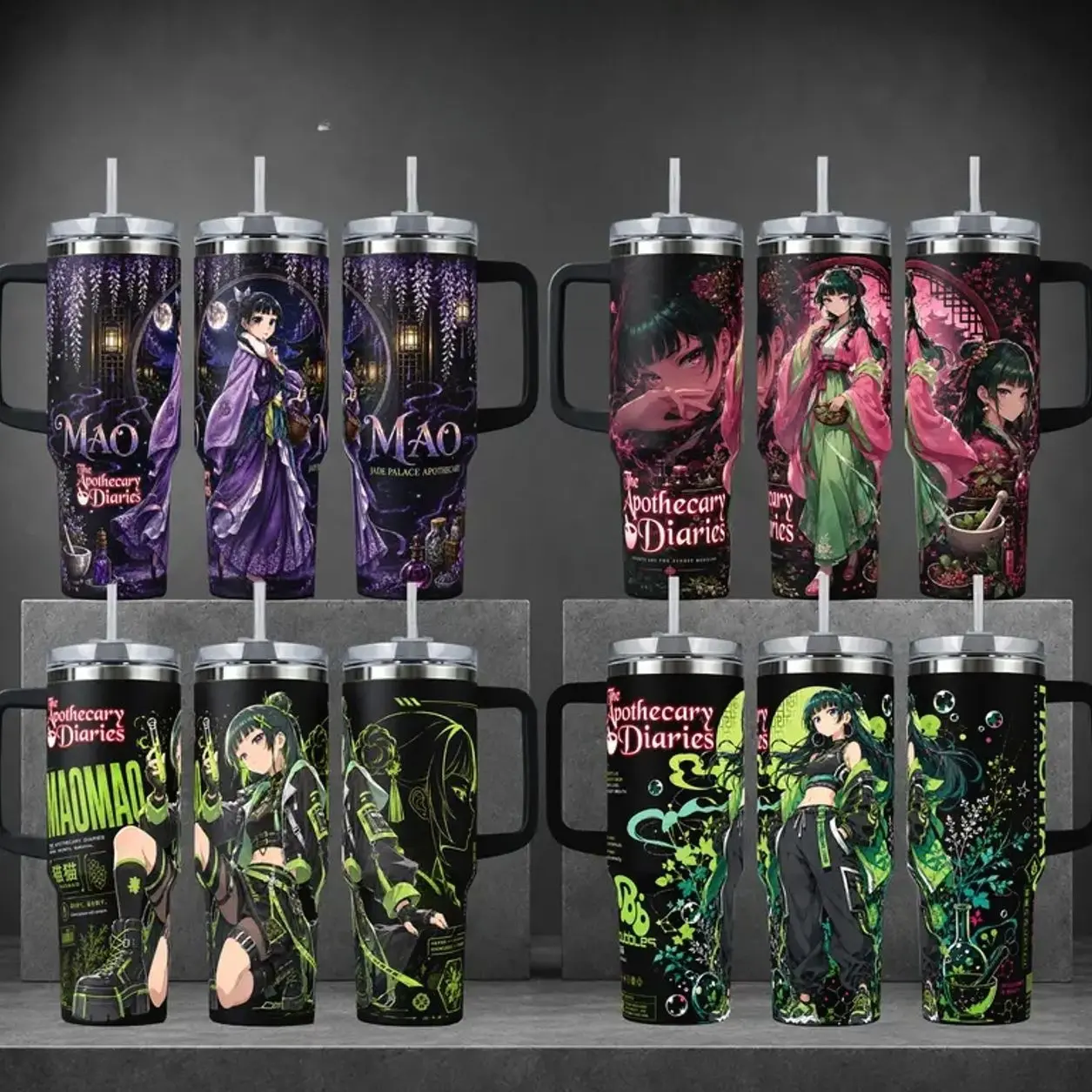 MaoMao The Apothecary Diaries Anime Tumbler Collection, 40oz Insulated Cup with Handle & Straw Lid or 20oz Stainless Steel Travel Mug, Double Wall Vacuum Coffee Cup, Hot & Cold Drinkware, Anime Fan Gift