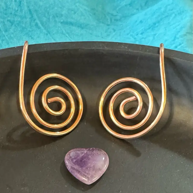 Pair Reiki Palm Rings- FREE Crystal with each purchase. Handmade Solid Copper Design for generating and enhancing healing energy in Hand Chakras.