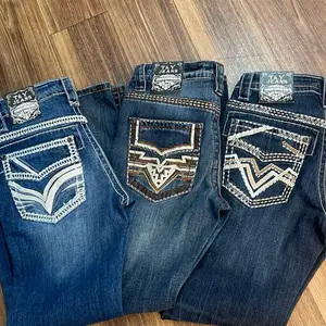 Indigo Denim Jeans with Unique Embroidered Pocket Design and Distressed Look for Men