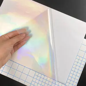 A4 Size 20 Sheets Clear Holographic Rainbow Cold Lamination Film, 8.3x11.7 Inch Waterproof Vinyl Sticker, Non-Printable Colorful Pattern