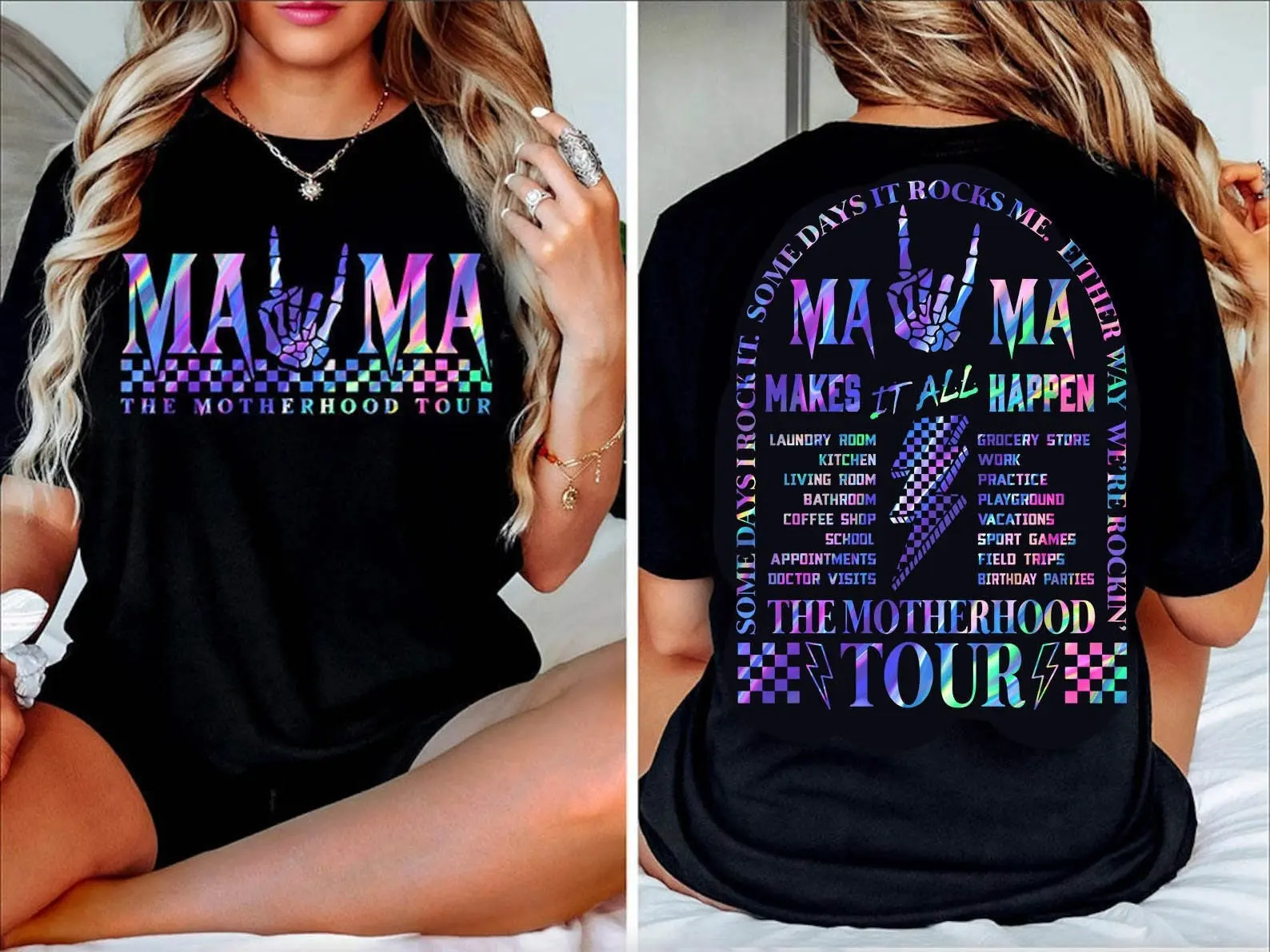 The Motherhood Tour bundle, Some Days I Rock It Shirt, Some Days It Rocks Me Shirt, Either way were rockin Shirt, Mama lighting bold Shirt, Mom Shirt