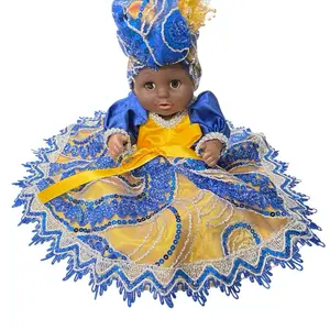 Muneca de Las Dos Aguas Santeria Santo Osha Ifa Yemaja Ochun Religious Home Decor Ornament in Blue and Yellow Dress