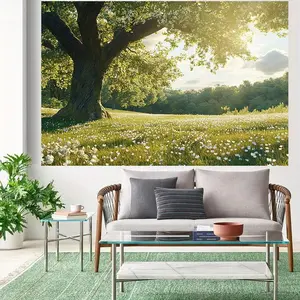 Vintage Polyester Backdrop - Spring Forest Scenery, Vibrant Meadow Tree Design, No Power Needed, Ideal for Wedding Photography & Nature-Themed Birthday Parties