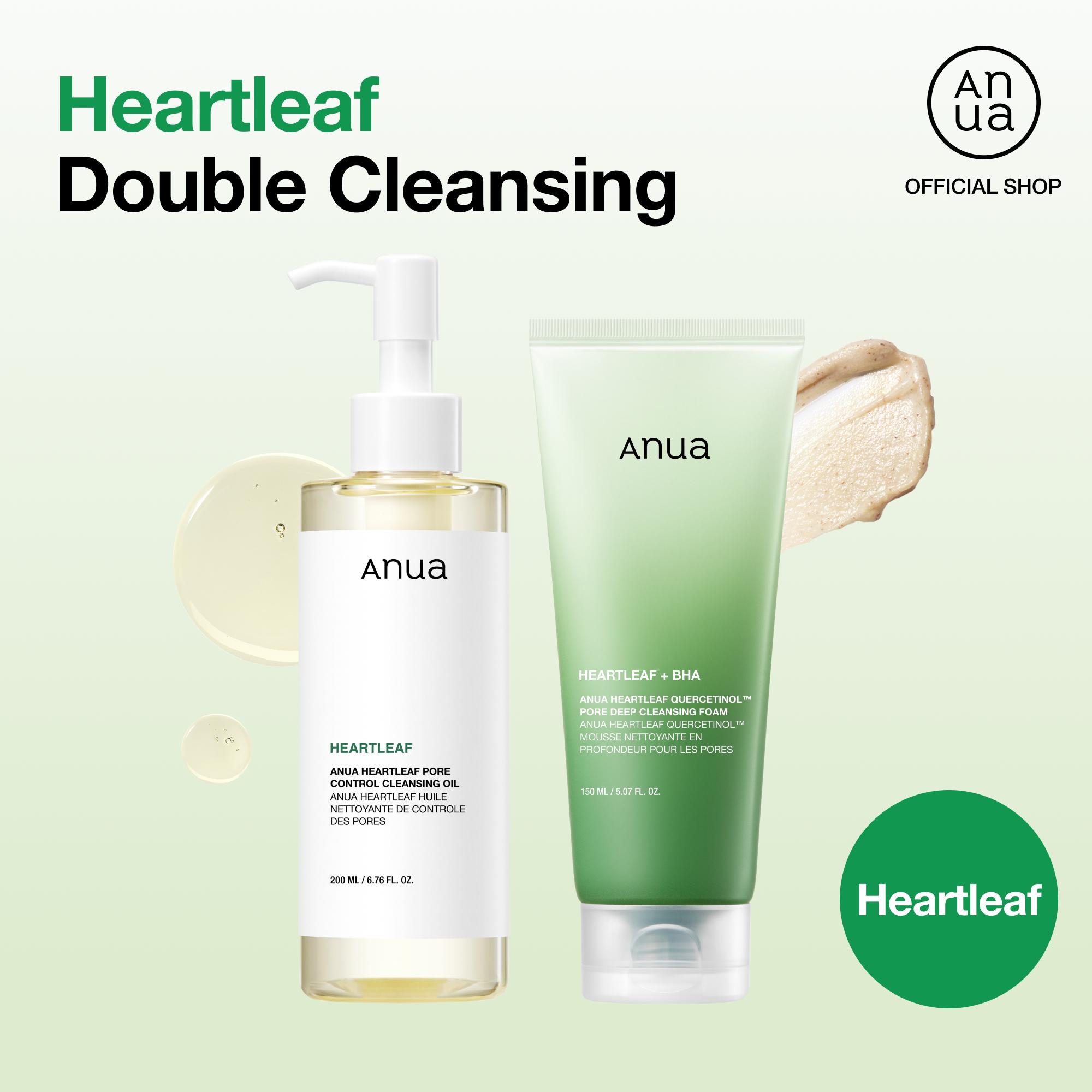 Anua Official Heartleaf Pore Control Cleansing Oil & Quercetinol Cleansing Foam - 100M Viral Double Cleanser Duo for Cle