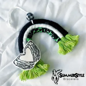 Glow in the Dark Skeleton Rainbow Macrame Car Charm, Halloween Macrame, Spooky Decor, Macrame Rainbow, SummerStyle Bracelets