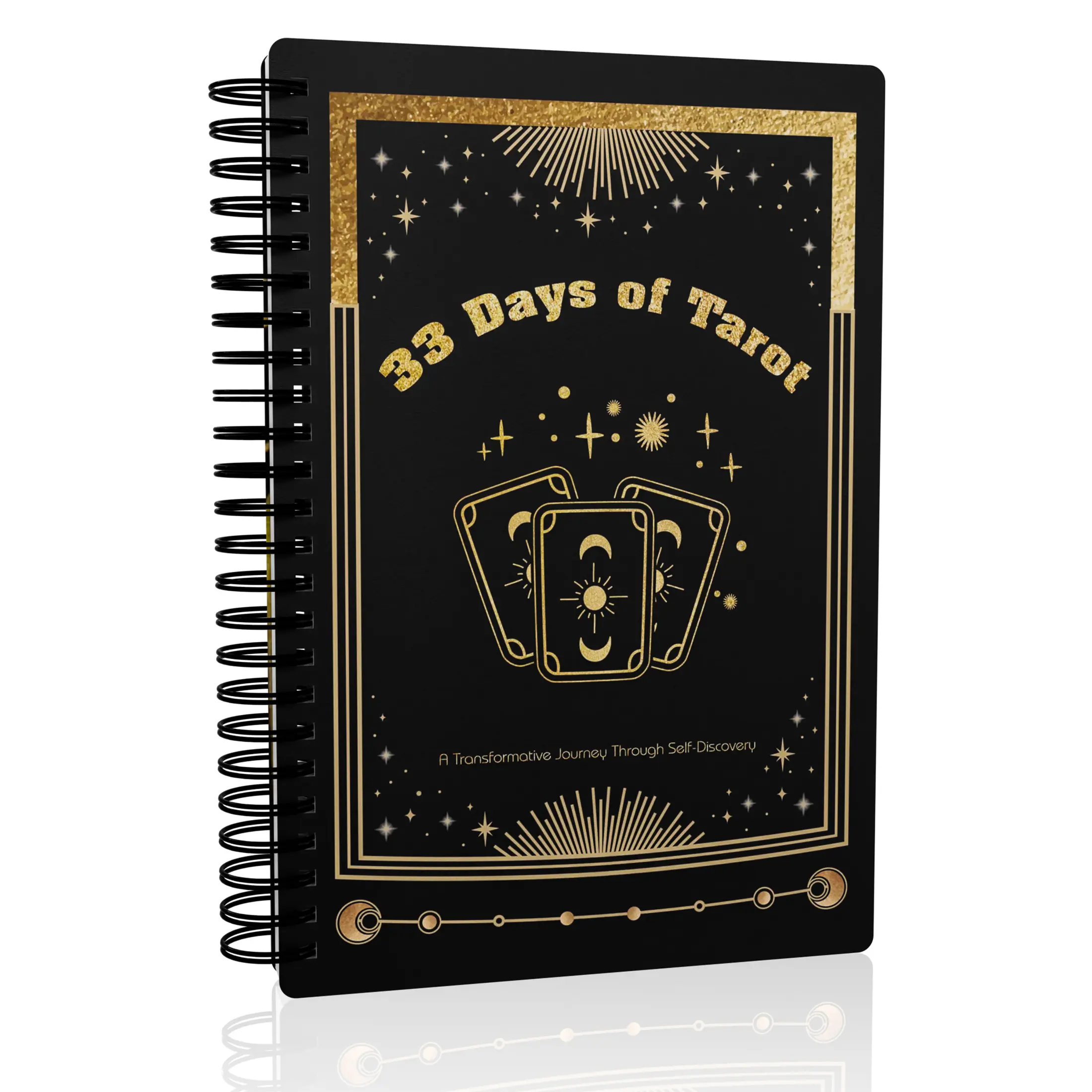 Hardcover Spiral Notebook, A5 33-Day Guided Tarot Journal - 100gsm Acid-Free Paper, 4-Module Learning System, Daily Draw Prompts, Interpretations, Reflections, Card Notes, Tarot Symbols, Self-Improvement Organiser for Office Stationery
