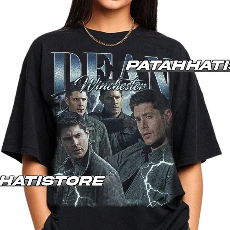 Men's 100% Cotton Short-Sleeve Round Neck Graphic T-Shirt - Preppy Cute Fabric, Unisex Casual Fitted Limited Dean Winchester Vintage Top, Ideal New Year Gift, White
